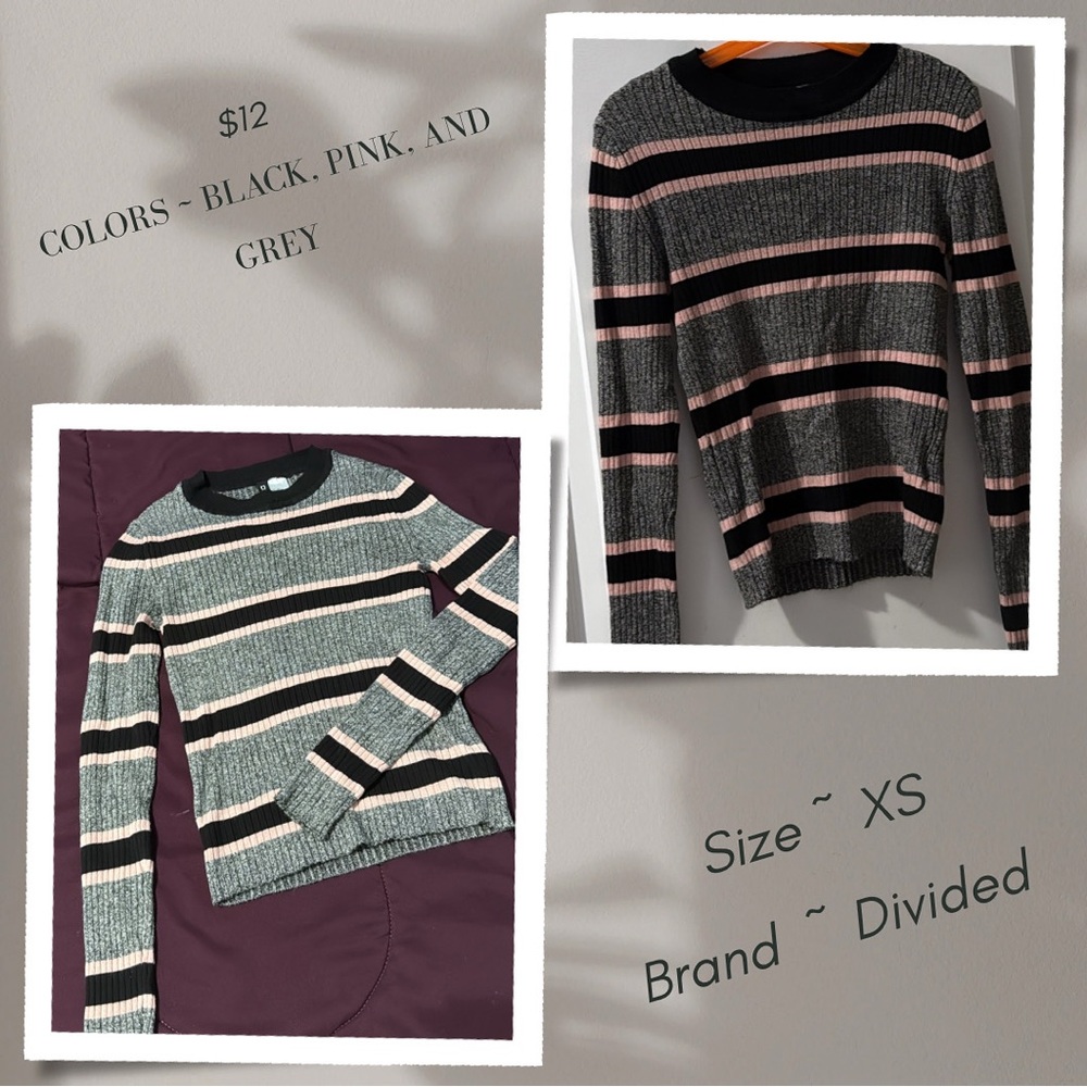 Divided Women's Crew Neck Striped Sweater - Black, Pink, Gray